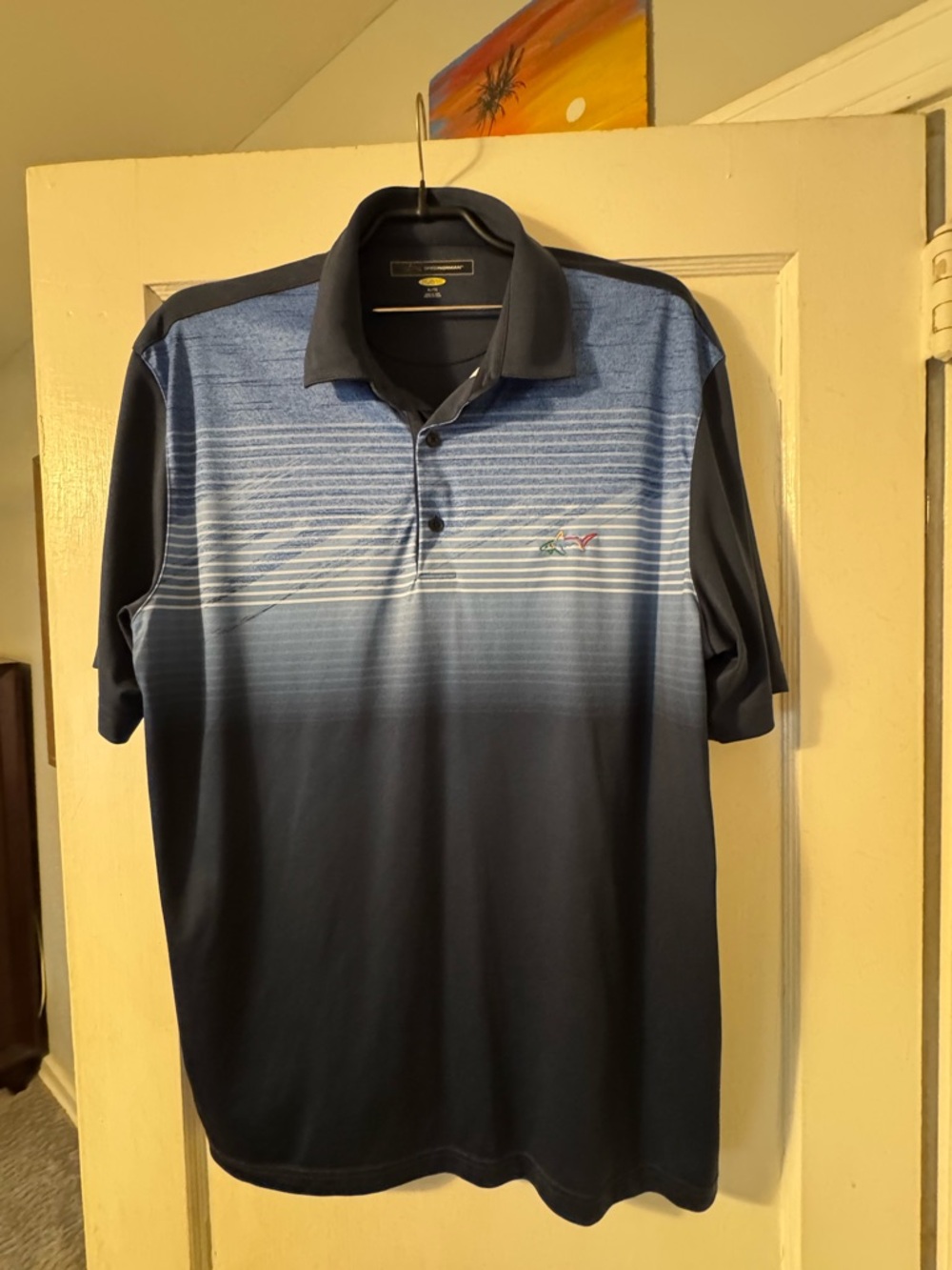 Greg Norman Collection Navy to Light Blue Gradient Performance Polo